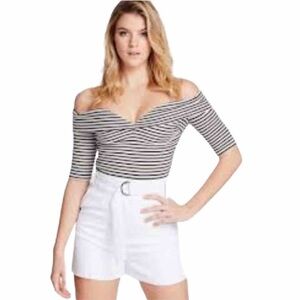 Guess Olivia Striped Black White Off-the-Shoulder Top Size S NWT